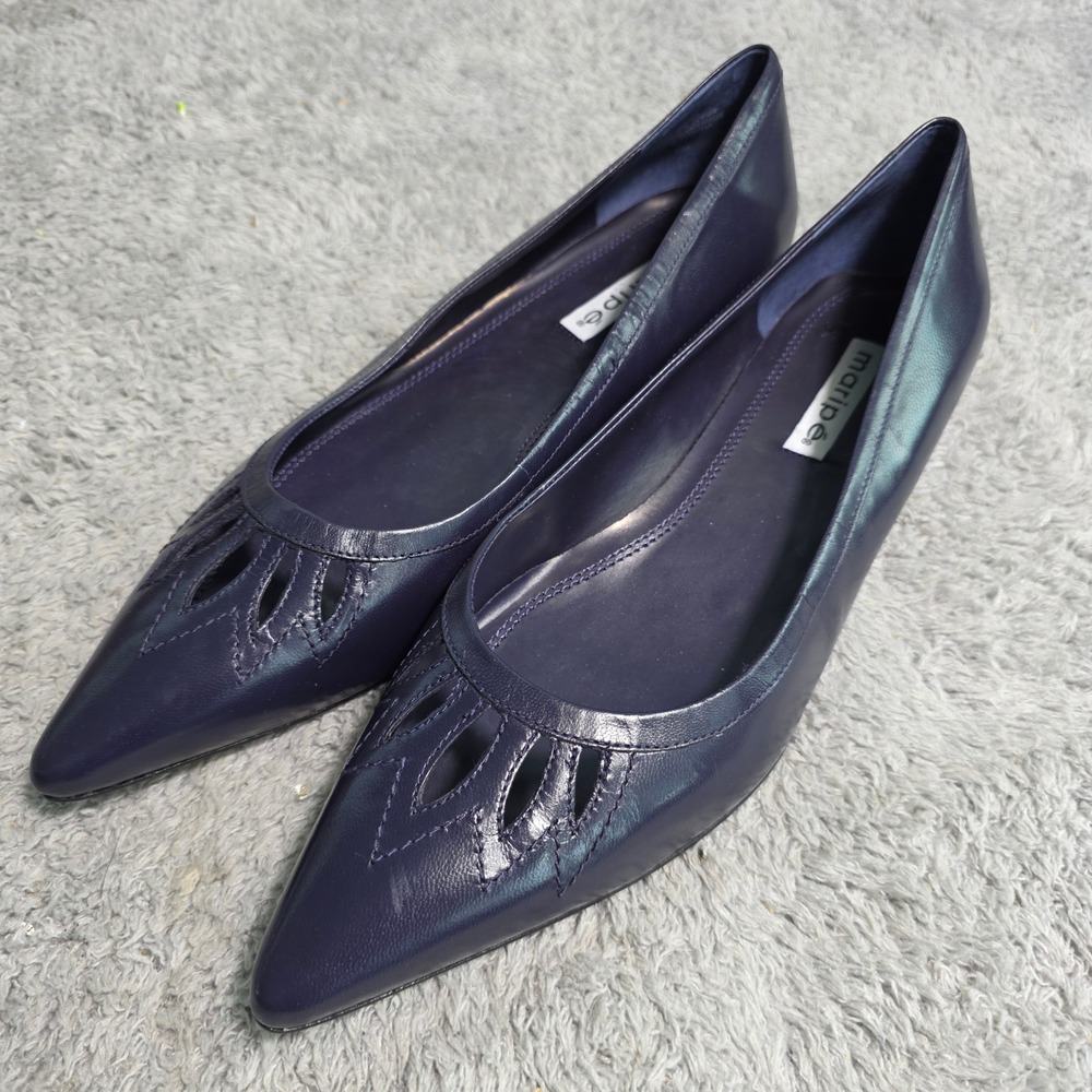 Maripé Flats DEEP PURPLE Leather Pointed Toe Laser Cutout Womens 10M Excellent